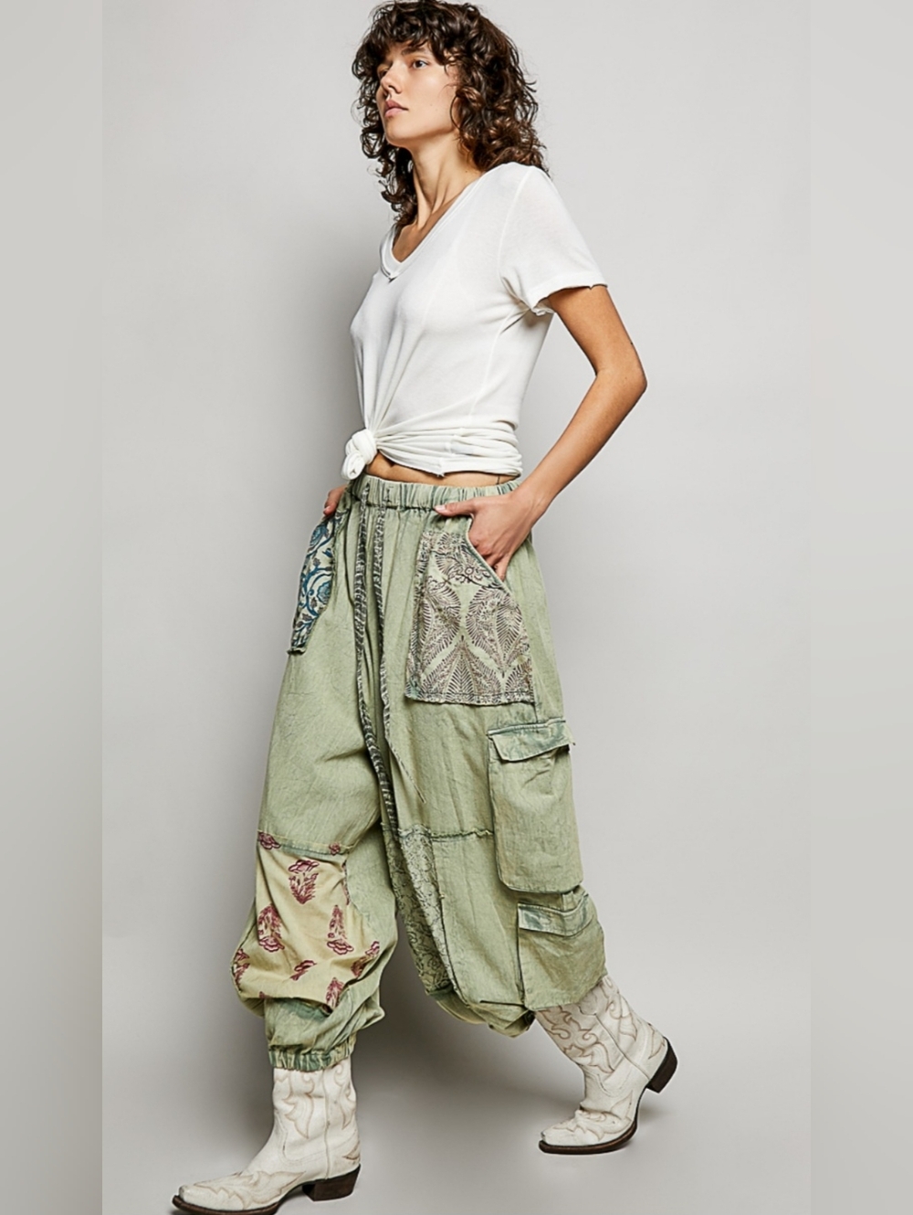 🐼#1513 POL Sage Wanderer Patchwork Boho Pants - Picture 2 of 7